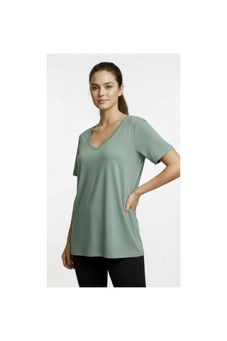 Lyvean V Yaka Oversıze Kısa Kollu Tshirt Yosun Yeşili