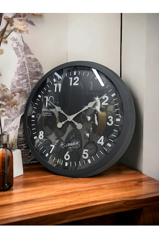 Siyah Metal Çerçeveli Atatürk Duvar Salon Ofis Saati Çap 60 Cm Siyah