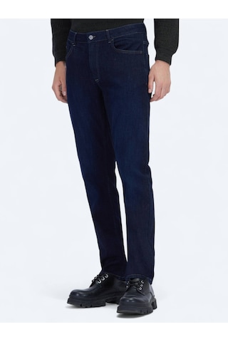 Lacivert Düz Slim Fit Denim Pamuk Karışımlı Pantolon Lacivert