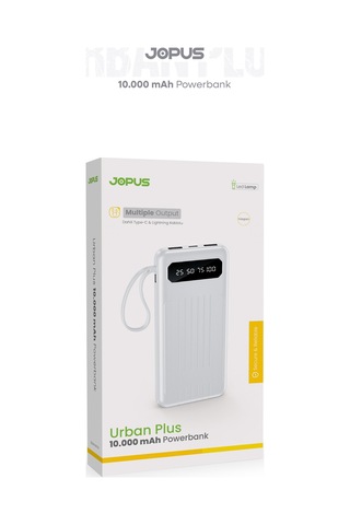 10000mah Powerbank Dahili Kablolu, Lcd Ekranlı, Led Lambalı, Taşınabilir Şarj Cihazı Beyaz