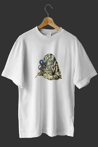 Noıssey -wed Keskin Nişancı Tasarım Baskılı Oversize T-shirt Tişört Beyaz