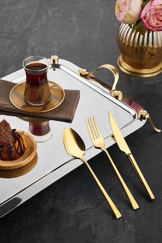 Jasper Dilay 36 Parça 6 Kişilik Titanyum Gold Çatal Kaşık Bıçak Gold