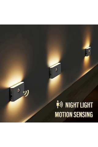 Boatshop1 Usb Şarj Edilebilir Led Gece Lambası Hareket Sensörlü 2 Adet Parallel Sensors Yatak Odası Koridor Dolap Mutfak Perde İçin