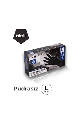 Has-Pet Siyah Nitril Ekstra Kalın Pudrasız Eldiven-50'Li L Beden