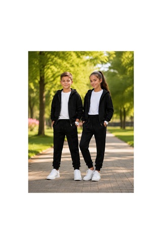 Alglıfe Çocuk Kapşonlu Fermuarlı Sweatshırt 6 - 17 Yaş Siyah