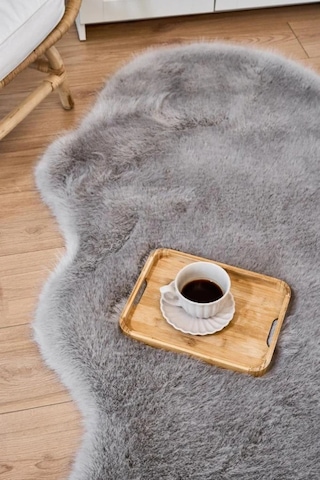 Apex Reiki Gri Peluş Post Şekilli Halı Gri