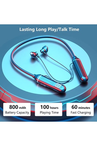 Tb04 Boyun Bantlı Bluetooth Kulaklık, Dijital Gösterge, 100 Saat Müzik Dinleme, Siyah