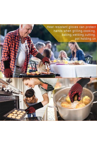 Hangfox 800 C Isı Dayanıklı Izgara Eldiveni - Kırmızı 30cm - 2 Adet - Ev/manav/grill Kullanıma Uygun Çok Renkli