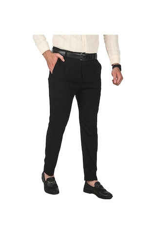 Deepsea Erkek Siyah İtalyan Kesim Tüylenmez Likralı Spor Pantolon Esnek Kumaş Bilek Boy Boru Paça Klasik Pantolon 2502005 Siyah