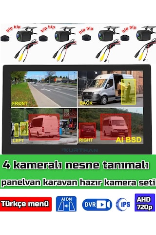 7 İnç Dvr Ekran Ve Araç Yaya Tanımalı Sesli İkazlı 4 Kameralı Set