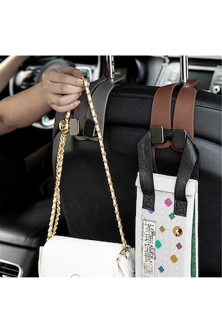 Kangvka Araba Sandalye Arka Çift Kanca - Telefon Tutucu Ve Saklama Fonksiyonu - Gizli Depolama - Yumuşak Silikon - Tekli Paket - Açık Kahverengi