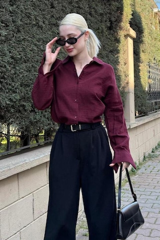 Madmext Bordo Muslin Kumaş Basic Kadın Gömlek Mg1660 Bordo