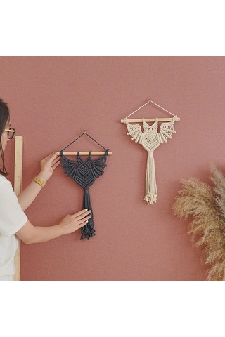 Hombey Bej Uzun Kumaş Kanatlı Yarasa Desenli El Dokuma Duvar Dekoru, Bitki Saksi Asma Sepeti, Ev Dekorasyon Aksesuarı Diğer