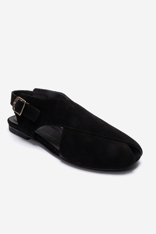 Luvishoes Monaro Siyah Süet Hakiki Deri Kadın Sandalet