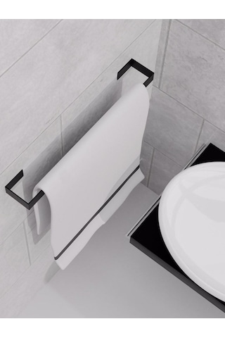 Dione Store Metal Parlak Siyah Metal Havluluk, Yapışkanlı Tasarım, Banyo Askısı Gri