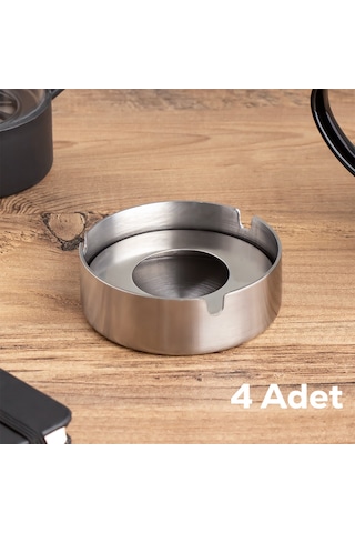 Porsima 4'lü Etn-016 Paslanmaz Çelik Metal Kül Tablası Küllük