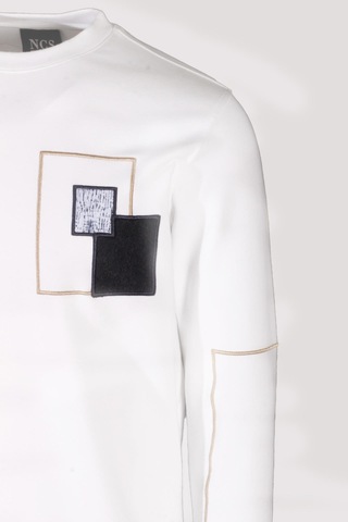 Erkek Sweatshirt Beyaz Bisiklet Yaka Relax Fit Nakış Detaylı Double Face Pamuk Sweat Ncs Jeans 1618-beyaz Beyaz