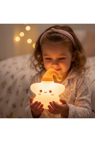 Rgb Led Sevimli Yıldız Çocuk Odası Gece Masa Lambası Renk Değiştiren Yumuşak Silikon Şarj Edilebilir Çok Renkli