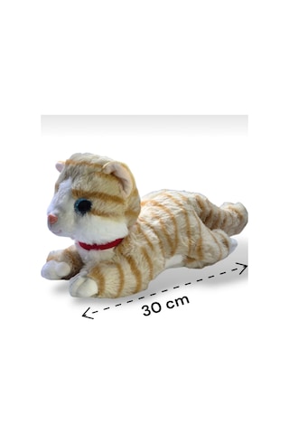 Sevimli Kedi Peluş Yavru Kedi Sesli Miyavlayan Peluş Kedi Uyku Arkadaşı 30 Cm Bej