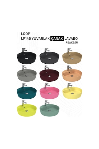 Creavit Loop LP146-00KK00E Masa Üstü Çanak Lavabo Extra Kömür Karası 45 CM