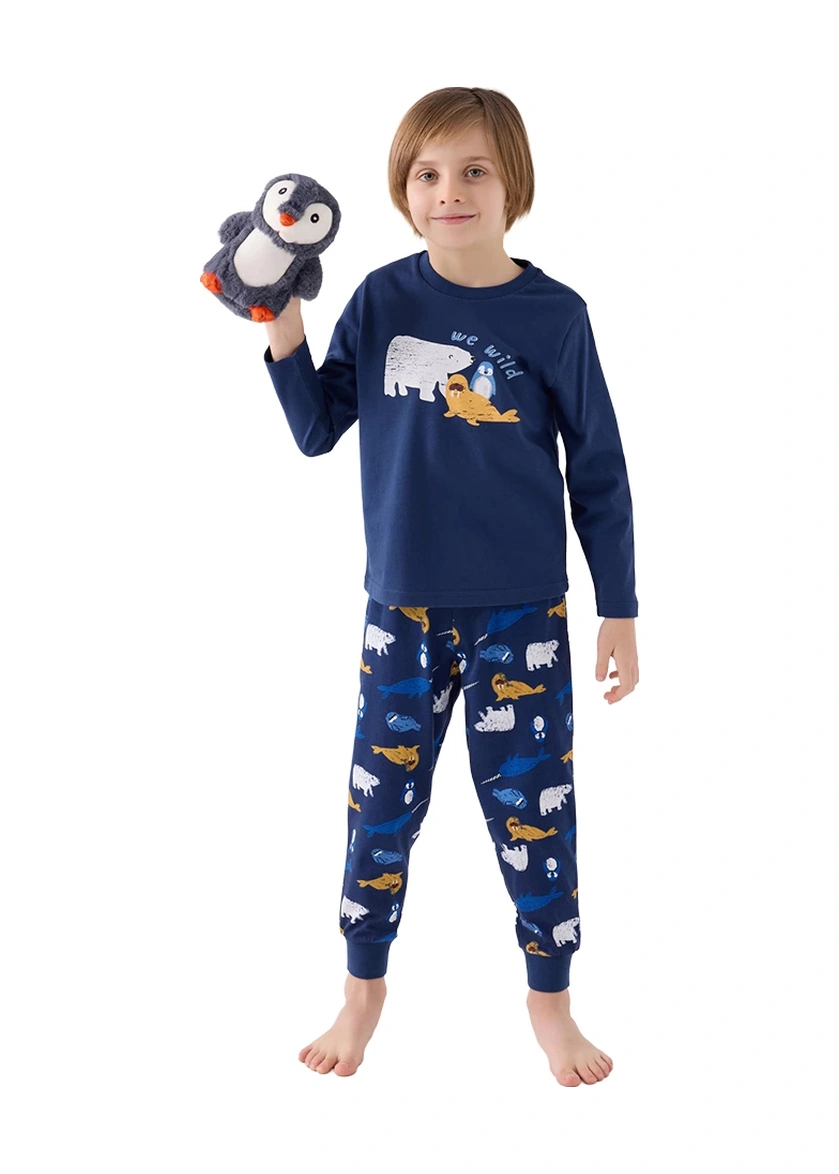 Rolypoly Rp3420-2 Erkek Çocuk Kışlık İkili Pijama Takım Koyu İndigo