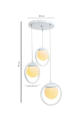 Halka 3 Lu Tepsi Glop Beyaz Renk Camlı Beyaz Avize. Salon, Mutfak Beyaz