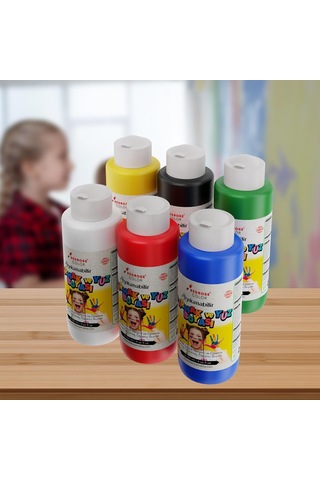 Ana Renkler Parmak Boyası 6'lı Set 6x120ml Beyaz, Kırmızı, Mavi, Sarı, Siyah, Yeşil