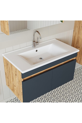 Roomart Lavabolu Atlantik - Antrasit Mdf 85 Cm Banyo Dolabı Takım Atlantik - Antrasit