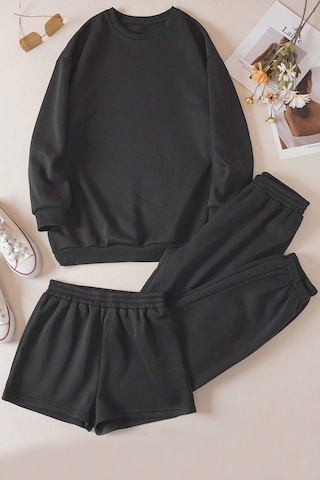 3'lu Sweat Short Eşofman Altı Takım Siyah