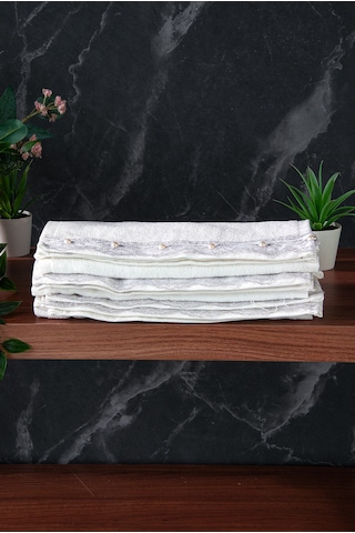 % 100 Pamuklu Kadife Güpürlü İnci Işlemeli 6 Lı Çeyizlik El Yüz Havlu Seti - 30x50 Cm - 04466 - Gri Gri
