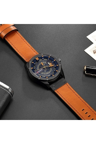 Fastbuy Erkek Askeri Kuvars Saat, Siyah Kasa, Koyu Kahverengi Bant, Curren M8301, Çok Renkli Modeller Çok Renkli