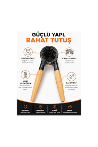 Döküm Ceviz Kıracağı Bambu Saplı Ergonomik Yaylı Manuel Ceviz Ve Fındık Kıracağı