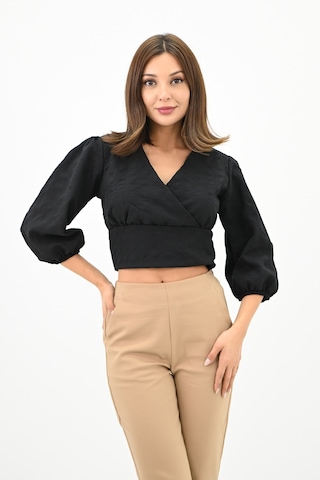 Kadın Balon Kol Detaylı Crop Gömlek 1719-25 001