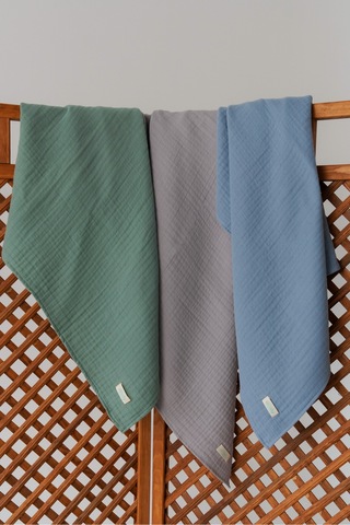 Pamuk 4 Katlı Müslin Battaniye Seti 3'lü Gri