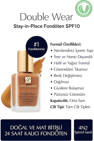 Estee Lauder Double Wear Fondöten Spf10 98 Sipiced Sand 4N2 Fond 30 ML