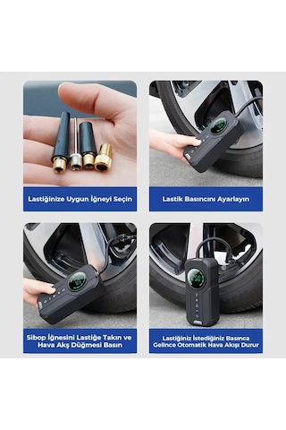 Taşınabilir Şarjlı Jump Starter - Akü Takviyesi + Lastik Şişirici + Powerbank + Led Işık Hepsi Bir A