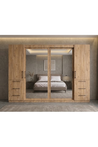 Alya Tamamı Mdf Sürgü Kapaklı Dolap Gardırop Çam 208 Cm