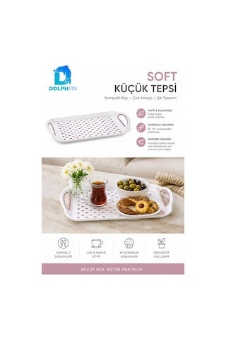 Soft Küçük Boy Kulplu Plastik Servis Tepsisi Nokta Desenli Beyaz Pudra Bpa İçermez Karışık Renk Gönderimi