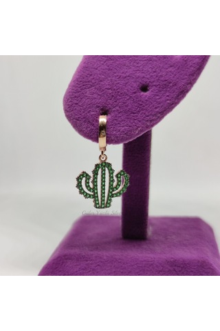 YEŞİL TAŞLI KAKTÜS HALKA GÜMÜŞ KÜPE