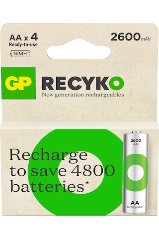 GP ReCyko 2700 Serisi 2600 mAh AA Ni-MH Şarj Edilebilir Kalem Pil 4 x 2'li