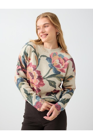 Jimmy Key Ekru Floral Desenli Bisiklet Yaka Triko Kazak 6ww137866114