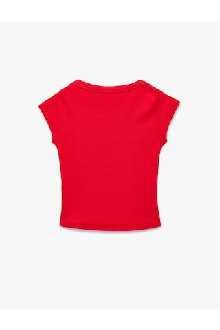 Koton Slim Fit Kısa Kollu Kayık Yaka Kaşkorse Pamuklu Tişört Kırmızı 6sal10685ık