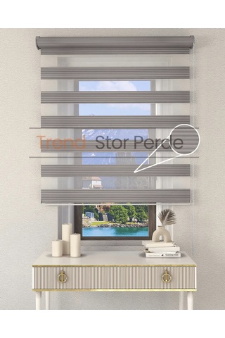 Geniş Plise Gri Etek Dilimsiz Zebra Stor Güneşlik Perde Gri