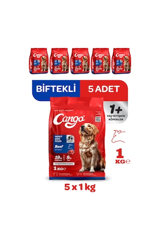 Cango Yetişkin Köpek Maması Etli Biftekli 1 Kg 5'li