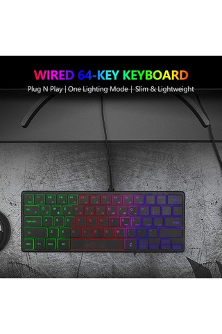 Geeksen Taşınabilir 64 Tuşlu Işıklı Film Klavye - İnce, Hafif Ve Kablolu 112 Karakter