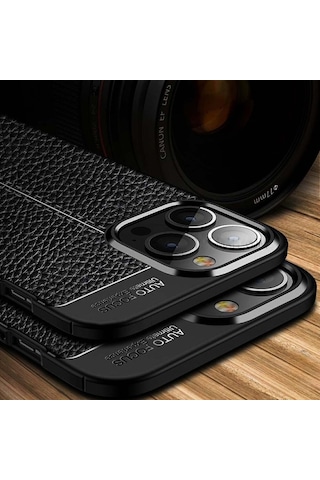 Apple iPhone 16 Pro Uyumlu Silikon Kılıf Deri Desenli Kamera Korumalı Darbe Emici Kapak