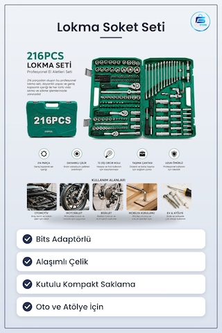 Lokma Soket Seti Bits Adaptörlü Krom Vanadyum Çelik Koçan Tamir O