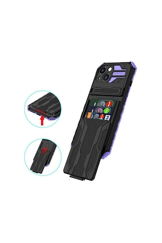 Teleplus Apple Uyumlu iPhone 11 Kılıf Kamera Korumalı Standlı Kartlıklı Armor Grade Kapak