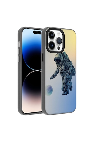 Apple Uyumlu iPhone 14 Pro Max Uyumlu Desenli Zore Dragon Sert Kılıf-astronot Astronot -