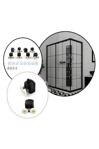 Ayrıntıshop Duşakabin Metal Gövdeli Siyah Tekerleği 8 Li Takım Siyah
